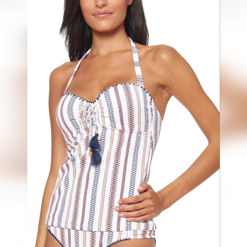 Jessica Simpson White and Blue Striped Bikini